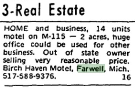 Birch Haven Motel - Aug 1968 For Sale